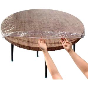 LIBERECOO Clear Round Fitted Vinyl Tablecloth Fits 33-35" Diameter Tables - Heavy Duty Elasticized Table Cover Elastic Edged Plastic Table Cloth Protector