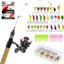 QualyQualy Ice Fishing Rod Reel Combo Complete Set Ice Fishing Gear with Backpack Seat Ice Cleats Ice Fishing Jigs Line Full Ice Fishing Kit 24" 26"