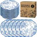 Kochorie 150 Pieces Blue Flower Paper Plates 7 Inches Disposable Floral Paper Plates Scalloped Blue Chinoiserie Vintage Flower Dessert Plate for Wedding Birthday Holiday Party Decor Supplies