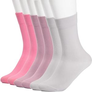 Women's Cotton Crew Socks (6 Pairs) - Soft Breathable Mid-Calf Socks, All-Season Comfort for Casual & Dress Sock(Grey purple2/Rose pink2/Taro purple2)