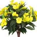 2 Pcs Artificial Impatiens Flowers for Outdoors Faux Impatiens Bushes Yellow Silk Flowers Greenery Artificial Impatiens Bouquet for Patio Lawn Garden Pot Hanging Basket Porch Decoration