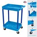 Luxor BUSTC11BU Multipurpose Utility Tub Cart with Two Shelves Each with 2.75" Deep Walls, 300 Lbs. Capacity, Blue, NSF Certified