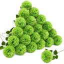 Floweroyal 24pcs Green Flowers Artificial Chrysanthemum Ball Silk Hydrangea Flowers Bridal Wedding Bouquet for Home Garden Party Office St Patricks Day Decor