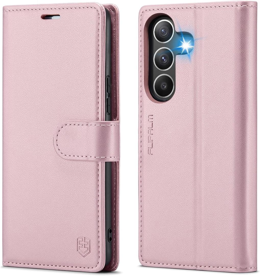 FLIPALM Wallet Case for Samsung Galaxy S26 6.3", RFID Blocking Credit Card Holder, PU Leather Folio Flip Kickstand Protective Shockproof Cover for Galaxy S26 (Pink, Samsung Galaxy S26)