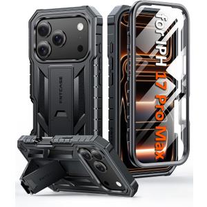 FNTCASE for iPhone 17 Pro-Max Case: Military Grade Drop Proof Protection Mobile Cover with Kickstand | Matte Textured Rugged Shockproof TPU | Protective Sturdy Phone Case - 6.9 inch Black
