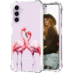 Hungo Compatible with Samsung Galaxy S23 Case for Women Clear Design Cute,Girly Girls Aesthetic Designer Pink Couple Flamingos in Love Heart Animal