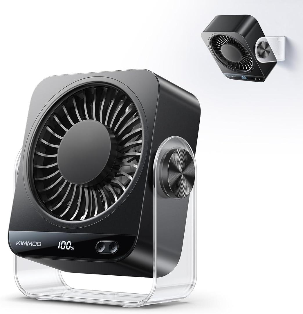 KIMMOO Desk Fan for Bedroom, Rechargeable USB Turto Table Fan, 199 Speeds, 270 Rotating, Quiet Small Desk Fan with LED Display, Personal Desktop Cooling Fan, Wall Fan for Home Office Travel (Black)