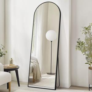 Arched Full Length Mirror, 71 x 26 inch Floor Mirror with Aluminum Alloy Thin Frame, Full Body Mirror for Wall Bedroom Dressing Home Decor, Black