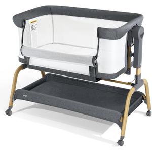 3 in 1 Baby Bassinet, Bedside Bassinet for Baby, Rocking Bassinet with Comfy Mattress and Wheels, 6 Height Adjustable Easy Folding Portable Bedside Crib for Newborn