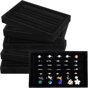 6 Pcs Velvet 7 Slots Ring Earrings Showcase Trays Velvet Ring Display Tray
