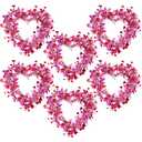 Chuangdi 6 Pcs Valentine Heart Wreaths for Front Door, 14 Inch Valentines Day Decorations with Heart Tinsel Foil Love Hanging Gift for Anniversary Wedding Party Wall Window Mantel Decor (Pink)
