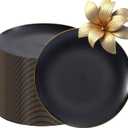 EI enjonirinjonir 80pcs Black and Gold Dinner Plates Disposable 10.25inch,Plastic Party Plates with Gold Rim,Black Plastic Matte plate Frosted Disposable Heavy Duty,Elegant for Wedding/Tea Party