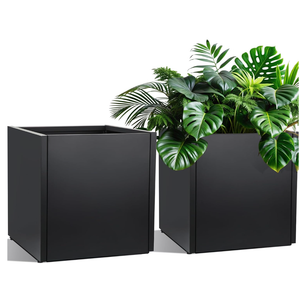 2 x RimCereal 2 Pcs Extra Large Black Square Planter Box Outdoor 17" L x 17" W x 18" H Heavy Galvanized Steel Planters with Drainage Holes Divider for Patio Porch Tall Plants
