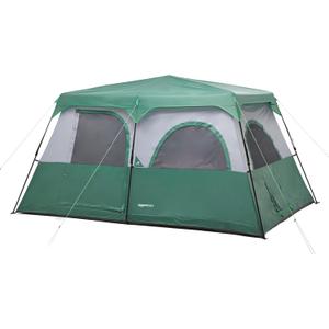 Amazon Basics 10-Person Instant Camping Tent with Rainfly, Easy Setup, Weather-Resistant, for Family Camping and Hiking, Mesh Windows, Ventilation, Storage Pockets, Green