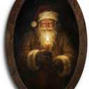 YZSLA Vintage Christmas Santa Oval Framed Wall Art, Rustic Winter Christmas Home Decor, Cozy Winter Xmas Santa Holding Candle Holiday Wooden Wall Decorations for Home Bedroom Living Room, 15.74x10.23