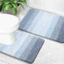 OLANLY Bathroom Rug Set 2 Piece, Soft Absorbent Microfiber Bath Mats and U-Shaped Contour Toilet Rug, Non-Slip, Machine Wash Dry, Plush Shaggy Bath Mats for Bathroom (24"x16"+24"x20", Blue)