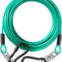 Dog Tie Out Cable 15FT-300Lbs,Heavy Duty Dog Leads&Tether for Yard with Swivel Hook,Small Large Dogs Leash Line for Outside,Rust Chew Proof Dogs Run Cable for Outdoor Camping (Green Cyan, 15FT)