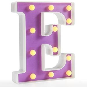 Pooqla LED Letter Lights, Purple Light Up Alphabet Sign, Colorful DIY Marquee Night Light with Warm White LED, Home Party Birthday Wedding Bar Decoration, Purple Letter E