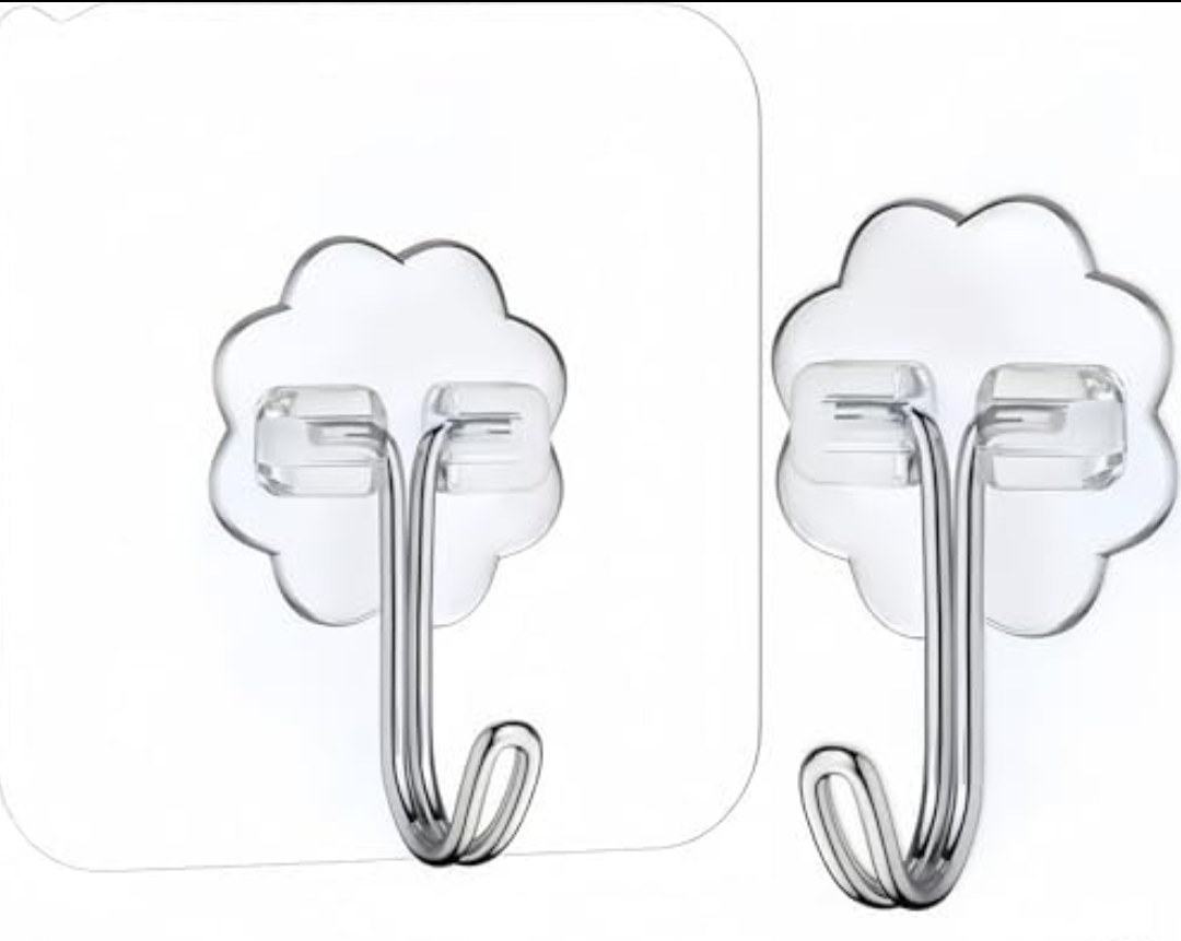 Sticky Hooks for Hanging Adhesive Wall Hook Heavy Duty Self Adhesive Utility Sticky Hooks for Keys Coat Towel Garage Bathroom Shower Outdoor Kitchen Door Waterproof Transparent Set 4