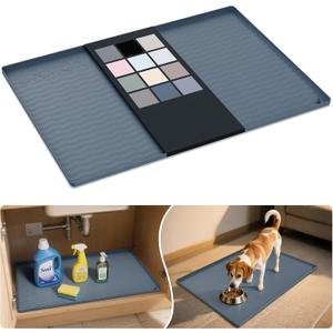 URMONA Waterproof Silicone Under Sink Mat 31'' x 22'' Shelf Liner for Kitchen and Bathroom, Cabinet and Counter Protector, Storage and Organizers, Litter Mat, Pet Cat Puppy, Dark Grey