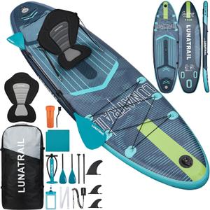 11'34" Extra Long/Extra Wide Premium Inflatable Stand Up Paddle Board (SUP)  Portable & Lightweight for Yoga, Surfing, Family Fun | Complete Kit with Paddle, Pump, Bag | Durable Design (Gray & Blue)