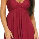 Avidlove Women Nightgown Sexy Sleepwear Lace Chemise V-neck Modal Babydoll Lounge Dress