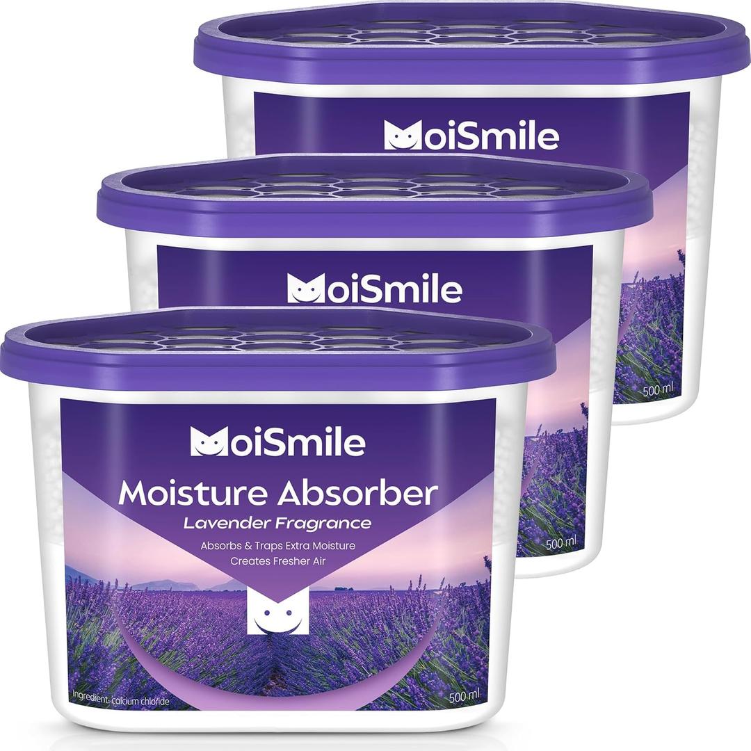 Moisture Absorbers, Efficient Lavender Vanilla Humidity Absorber  Odor Eliminator Boxes, Refillable Car Dehumidifier for Closet, Bathroom, Basement RV, 3 Pack