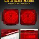 Partsam Pair Slim Square LED Trailer Light Submersible Tail Lights 15 Red 4 White LEDs 5050 SMD Stop Turn Tail with Side Clearance and License Lights for Under 80" Boat Trailer 12V IP67 Red Lens