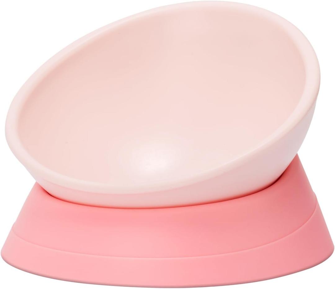 DZXZY French Bulldog Food Bowl, Slanted Tilted Pug Dog Bowl,Non-Slip Pet Feeder for Frenchie, Shih Tzu, Flat Faced Small Dogs, Puppies,Cat(Pink, M -2 Cup)