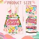 Wooden Easter Wreaths for Front Door Happy Easter Sign Hollow Bunny Sign Rabbit Spring Door Decoration, Colorful Flower Egg Welcome Hanging for Home Porch Window Wall Decor Party Indoor Outdoor