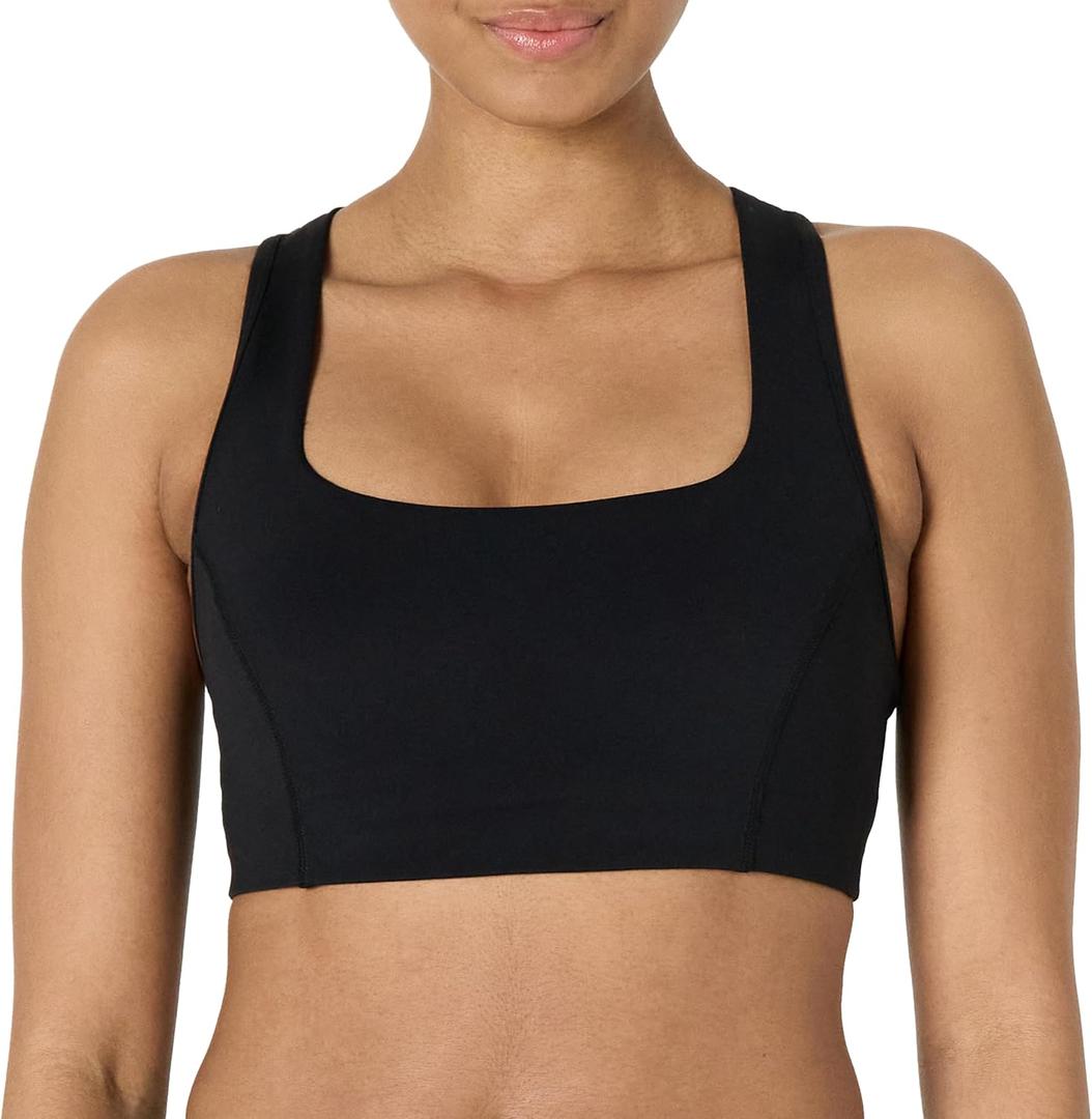 Amazon Essentials Women's Active FormFlex Buttery Soft Light Support Square Neck Racerback Sports Bra, Black, Small