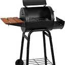 Char-Griller Patio Pro Charcoal Grill and Smoker with Cast Iron Grates, Premium Wood Shelf and Damper Control, 250 Cooking Square Inches in Black, Model E1515