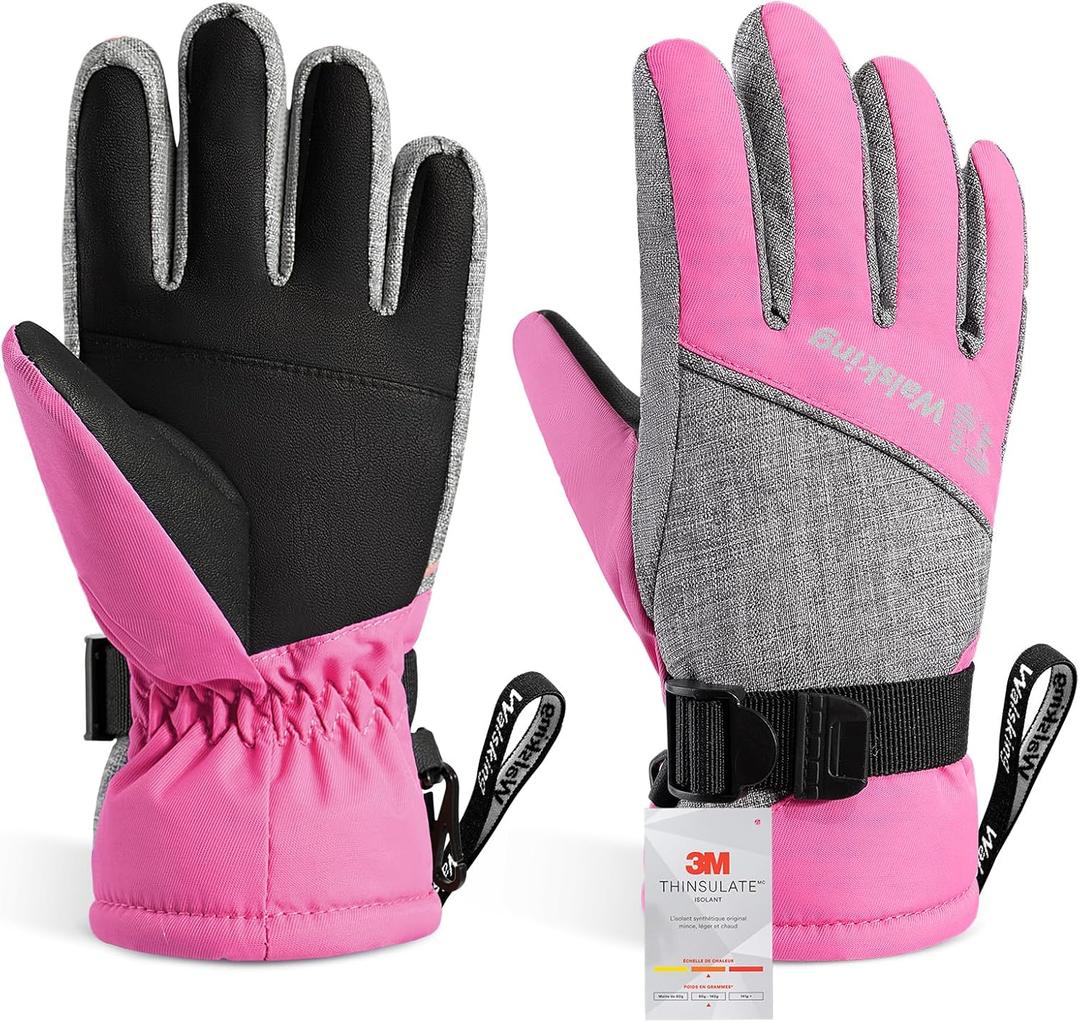 Kids Winter Gloves-3M Thinsulate Snow Waterproof Ski Cold Weather Insulated Outdoor Snowboard Gloves for Boys Girls Youth (Medium(Fits:9~12years old), Pink)