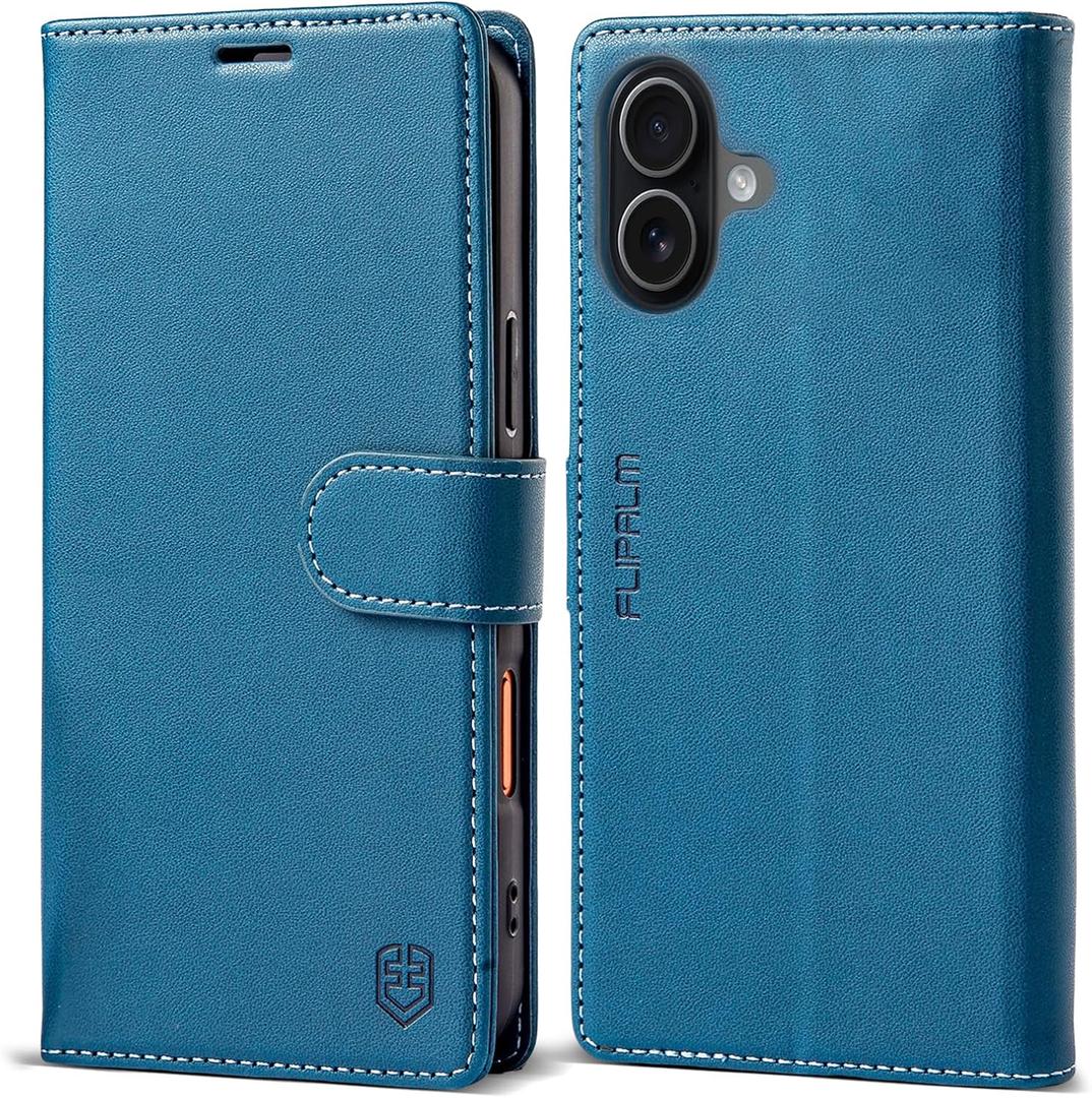 Wallet Case for iPhone 17 with Credit Card Holder,PU Leather Folio Flip Kickstand Protective Shockproof Cover for Apple 17 Phone Case (Blue, for iPhone 17-6.3'')