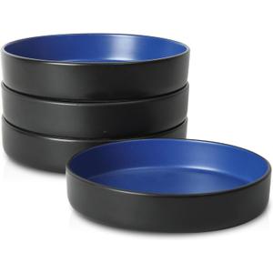 Stone Lain Albie Stoneware Bowl Set, 4-Piece Pasta Bowls for Kitchen, Ceramic Serving for Noodles, Fruit, Cereal, Dinner - Microwave & Dishwasher Safe, Black (Blue and Black)