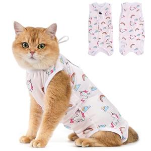 Avont Cat Recovery Suit - Kitten Onesie for Cats After Surgery, Cone of Shame Alternative Surgical Spay Suit for Female Cat, Post-Surgery or Skin Diseases Protection -Rainbow(S)