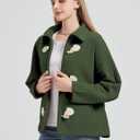 Women's Soft Polar Fleece Jacket Lightweight Long Sleeve Horn Button Warm Shacket Coat Comfortable Outerwear (Green, L)