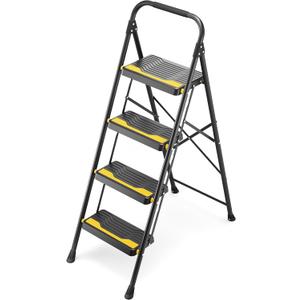4 Step Ladder, Heavy-Duty Pass 800lb Capacity Test, Wide Anti-Slip Steps & Secure Handrail Compact, Folding Step Stool Portable Design for Home, Kitchen, Office, Pantry, Closet Use, Black