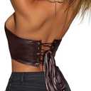 Avanova Women Leather Halter Corset Bustier Tops Sexy Going Out Crop Tank Tops (XS)