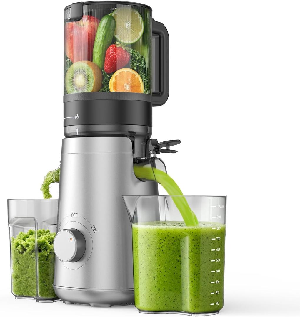 Juicer Machines, 5.3" Wide Feed Chute Cold Press Juicer for Whole Vegetables & Fruits, High Juice Yield, BPA Free (Slivery) (Silver)