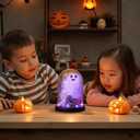 Halloween Decorations Indoor, Ghost Decor Lighted Ghost in Plastic Dome Cloche, Halloween Decor Cute Spooky Ghost Decor for Tabletop Mantel Display