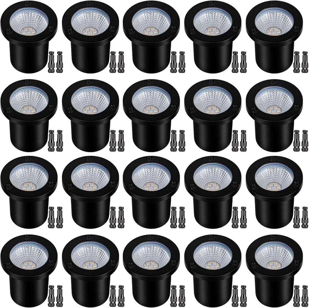 Low Voltage Landscape Lights Well Lights Landscape LED in Ground Light IP67 Waterproof Outdoor Landscape Lighting with Connectors for Pathway Garden Yard Fence Deck (Neutral White 4000K)