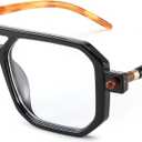 FEISEDY Reading Glasses Vintage Square Blue Light Blocking Glasses Women Men 70s Flat Aviator Glasses B0090 Black 2.0x