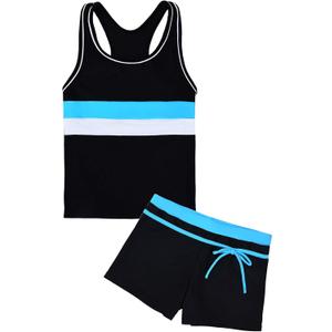 Uhnice Girls Swimsuit Two Piece Tankini Swimwear with Boyshort (3-4T, Black)