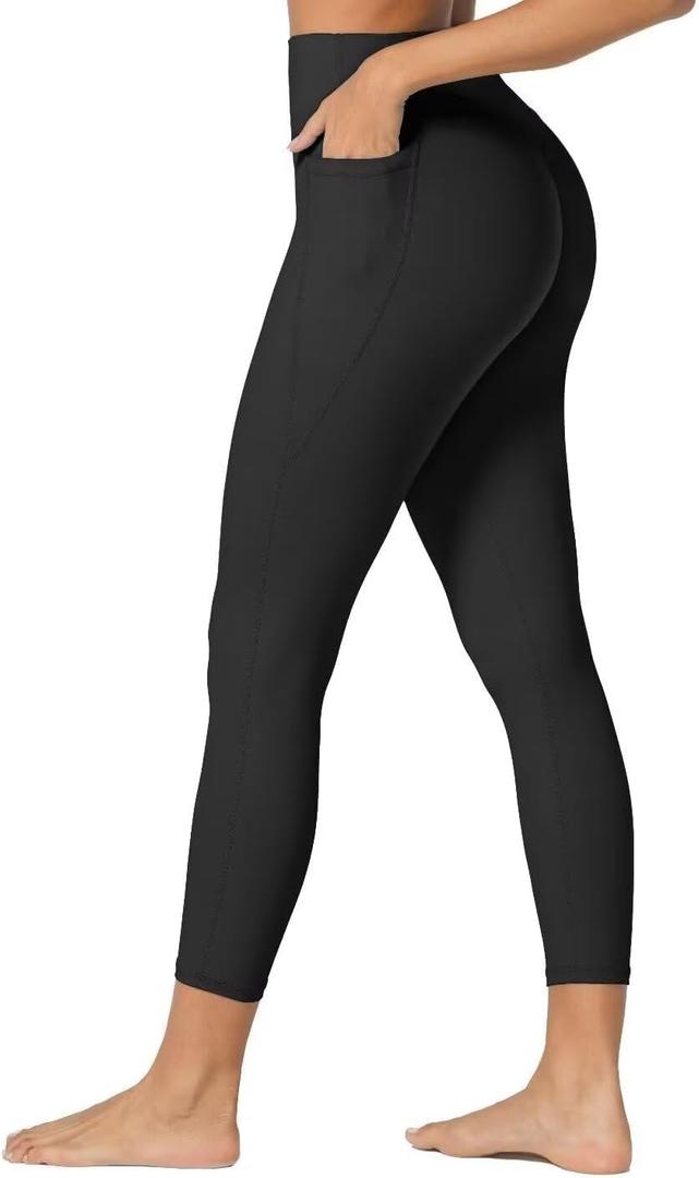 Sunzfly Invisible Butt Scrunch Workout Leggings with Pockets for Women, No Front Seam Gym Yoga Pants with Tummy Control (X-Large, Black) 23"
