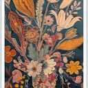 Haitunone Boho Flower Botanical Wall Art Vintage Abstract Floral Poster Midcentury Retro Nature Blossom Plant Painting Canvas Prints for Living Room Gallery Wall Decor 16X24 inch Unframed