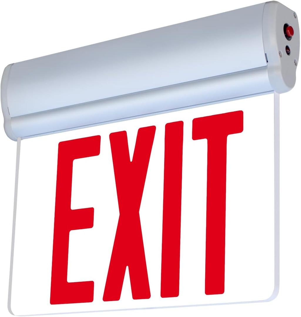 LFI Lights Edge-Lit UL 924 Listed Red Exit Sign  Self Testing, Modern Brushed Aluminum Housing, LED Illumination, Hardwired with Battery Backup, UL Listed, Single-Sided Clear Acrylic Panel for Sleek Commercial & Residential Safety Compliance