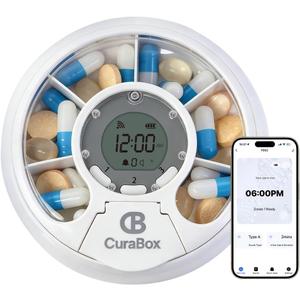 Bluetooth Auto Weekly Pill Organizer with App Alerts & Alarm, Travel Medicine Pill Dispenser with Clear Lid & LCD, Tracks Adherence History, Large Compartment for Vitamins, Supplements, Prescriptions