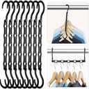 HOUSE DAY Closet Organizers and Storage, Magic Hangers Space Saving Clothes Hangers, Smart Space Saver Sturdy Plastic Hangers with 5 Holes for Heavy Clothes, College Dorm Room Essentials 8 Pack Black