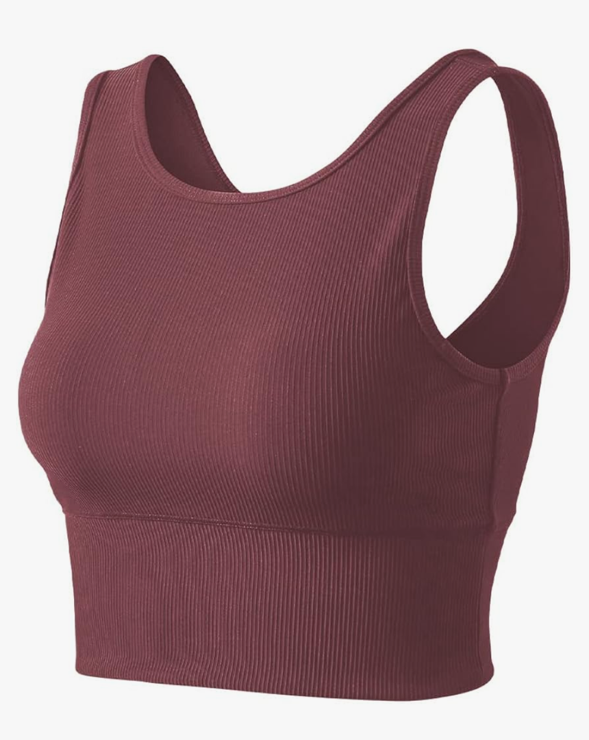 Workout Crop Tank Tops for Women Solid Comfort Sleeveless Shirts for Casual Sports Fitness Yoga Reversible Ribbed Tops M
